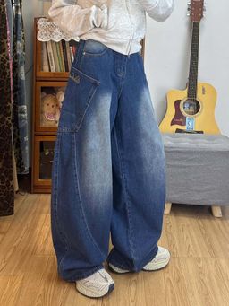 SYKON - High-Waisted Slimming Drape Floor-Length Jeans