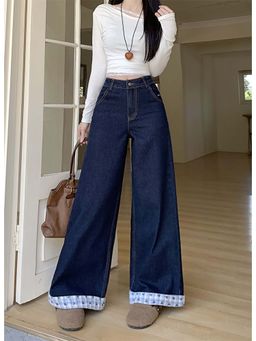 SYKON - Bow Patchwork Straight-Leg Jeans for Women