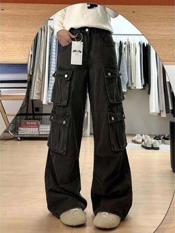 SYKON - Wide-Leg Retro Multi-Pocket Cargo Jeans for Women