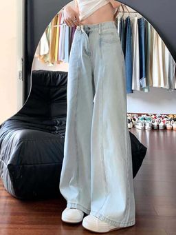 SYKON - High-Waisted Retro Loose Draped Light Blue Jeans