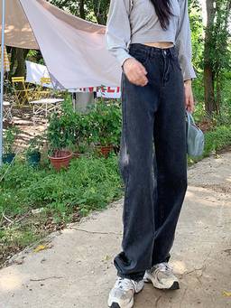 SYKON - High-Waist Slim Loose Straight Jeans for Women