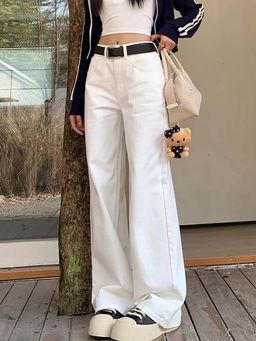 SYKON - Classic White High-Waist Slim Floor-Length Jeans