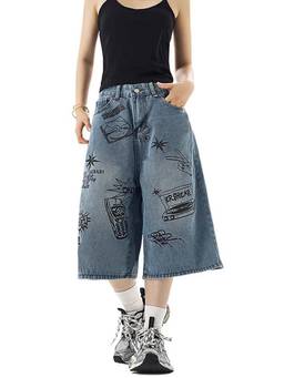 SYKON - Retro Graffiti Print Cropped Capri Jeans for Petite Women