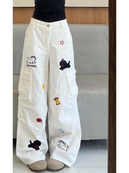 SYKON - High Street White Puppy Embroidered Work Jeans