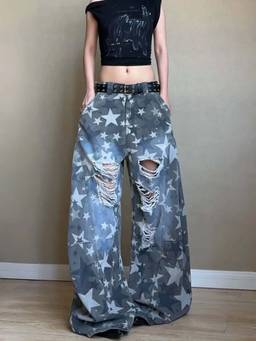 SYKON - Vintage Star Distressed Scimitar Jeans for Women