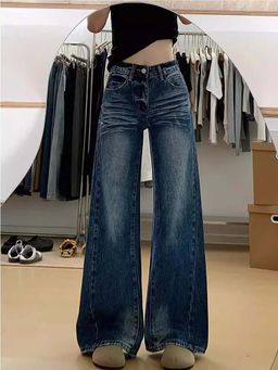 SYKON - High-Waisted Loose Wide-Leg Slimming Look Straight Pants