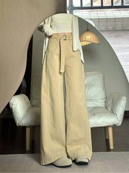 SYKON - Xintang Khaki Lace-Up Wide-Leg Jeans for Women