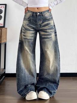 SYKON - Retro Washed Heavy-Duty Curved Blade Jeans for Women