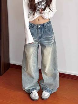 SYKON - Women's Straight Leg Wide Leg Jeans