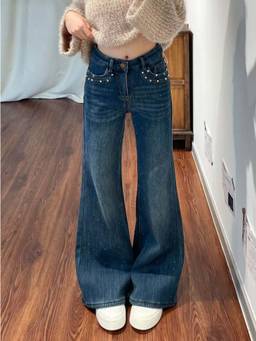 SYKON - Fit Slimming Versatile Flared Jeans Sky Rhinestones