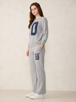 Outzidr - Women Grey Cotton Blend Graphic Relaxed Fit Co-Ord (Set of 2)