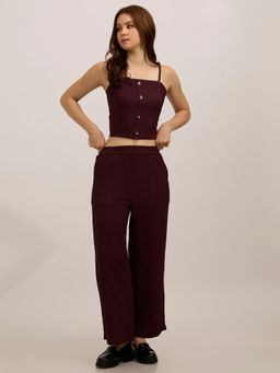 Outzidr - Women Maroon Cotton Solid Fitted Fit Co-Ord (Set of 2)