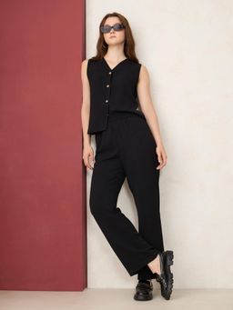 Outzidr - Women Black Polyester Blend Solid Comfortable Fit Co-Ord (Set of 2)