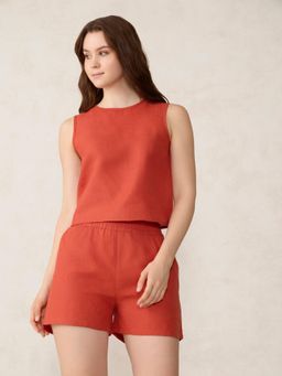 Outzidr - Women Orange Polyester Blend Textured Relaxed Fit Top with Shorts (Set of 2)