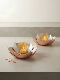 The Home Co - Metal Gold Foil Lotus Tealight Holder (Pack of 2)