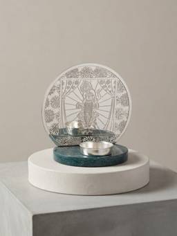The Home Co - Shreenathji Brass Silver Plated Tea Light Holder With Resin Base