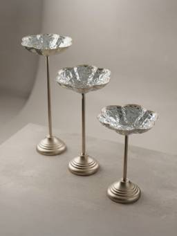 The Home Co - Metal With Mosaic & Enamel Silver Lotus Stick (Pack of 3)