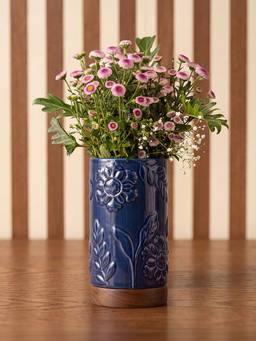 Chumbak - Midnight Bloom Vase With Wooden Base