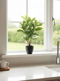 Mason Home - Artificial Jade Evergreen Plant With Black Pot