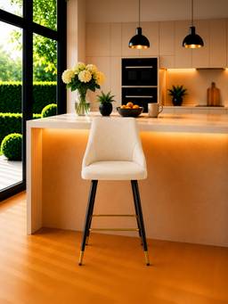 Doe Buck - Davan Luxury Beige Upholstered Counter Height Bar Stool Chair With Gold Accents