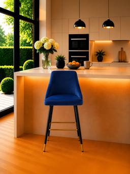 Doe Buck - Davan Luxury Navy Blue Upholstered Counter Height Bar Stool Chair With Gold Accents