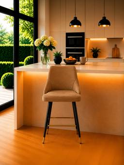 Doe Buck - Davan Luxury Brown Upholstered Counter Height Bar Stool Chair With Gold Accents