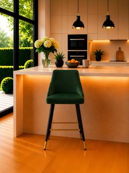 Doe Buck - Davan Luxury Green Upholstered Counter Height Bar Stool Chair With Gold Accents
