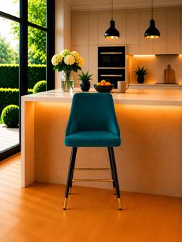 Doe Buck - Davan Luxury Teal Upholstered Counter Height Bar Stool Chair With Gold Accents