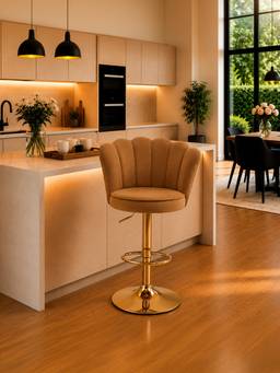 Doe Buck - Avidan Luxury Brown Velvet Adjustable Bar Stool Chair With Gold Hydraulic Base