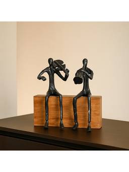 Voncasa - Aluminium Black Sitting Musicians Figurine