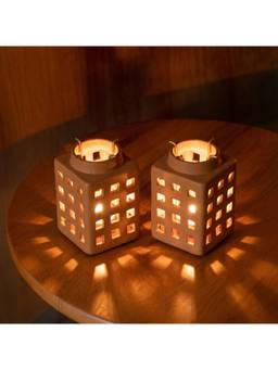 Ellementry - Lupa Terracotta Square Lantern With Metal Handle (Pack of 2)