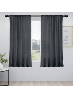 Cortina - Black Rod Pocket Linen Sheer Window Curtain (Pack of 2)