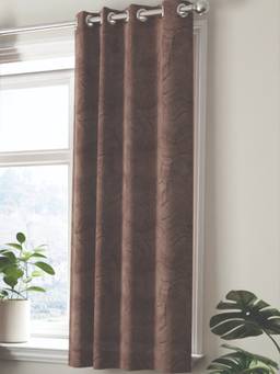BIANCA - Brown Jacquard Blackout Eyelet Window Curtain