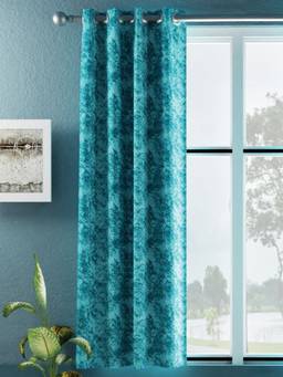 BIANCA - Blue Jacquard Blackout Eyelet Window Curtain