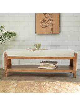 Ellementry - Beige Noah Wooden Cushioned Bench With Shelf