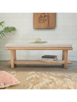 Ellementry - Willow Wooden Cushioned Bench With Shelf