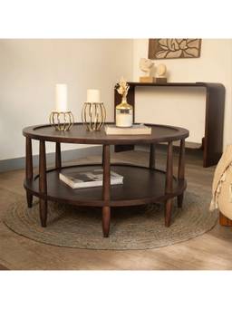 Ellementry - Walnut Haze Round 2 Tier Coffee Table