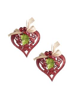Voncasa - Plastic Red Christmas Heart Hanging (Pack of 2)