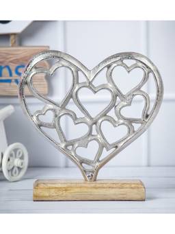 Voncasa - Aluminium Silver Colour Hearts On Wooden Base
