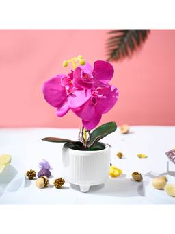 Voncasa - Polyester White Flower With Pot