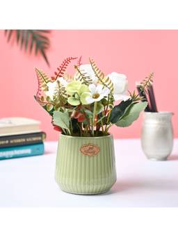 Voncasa - Polyester Green Flower With Pot