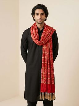 MUFFLY - Men Red Gharchola Printed Crush Dupatta