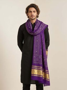 MUFFLY - Men Blue Bandhani Inspired Gaji Art Silk Dupatta