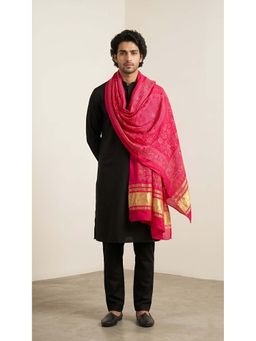 MUFFLY - Men Pink Bandhani Inspired Gaji Art Silk Dupatta