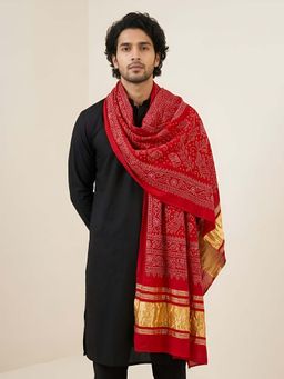 MUFFLY - Men Red Bandhani Inspired Gaji Art Silk Dupatta