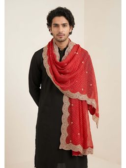 MUFFLY - Men Red Elegant Georgette Lehriya Dupatta