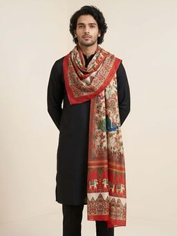 MUFFLY - Men Multi Colour Floral Printed Linen Dupatta