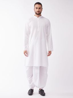 Vastramay - Mens White Cotton Blend Kurta with Dhoti (Set of 2)