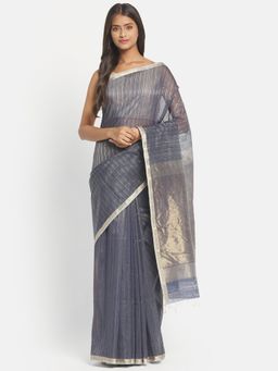 Fabindia - Grey Cotton Silk Maheshwari Woven Saree without Blouse