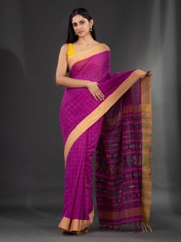CHARUKRITI - Magenta Handspun Cotton Hand Woven Soft Saree with Unstitched Blouse